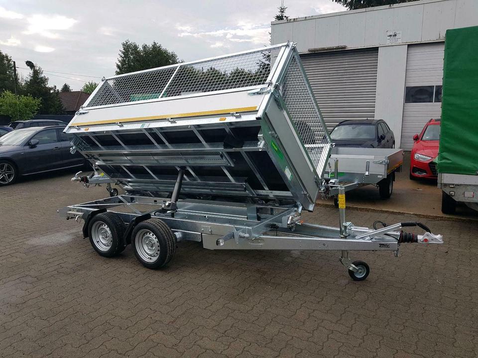 Eduard 3116 Electric 3-Sided Tipping Trailer, 3.0 t, with ramps, grid, and supports