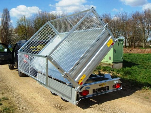 HTK 3500.31 3-Sided Tipping Trailer, 3.5 t, Electric Pump, Ramps and Lattice Supports