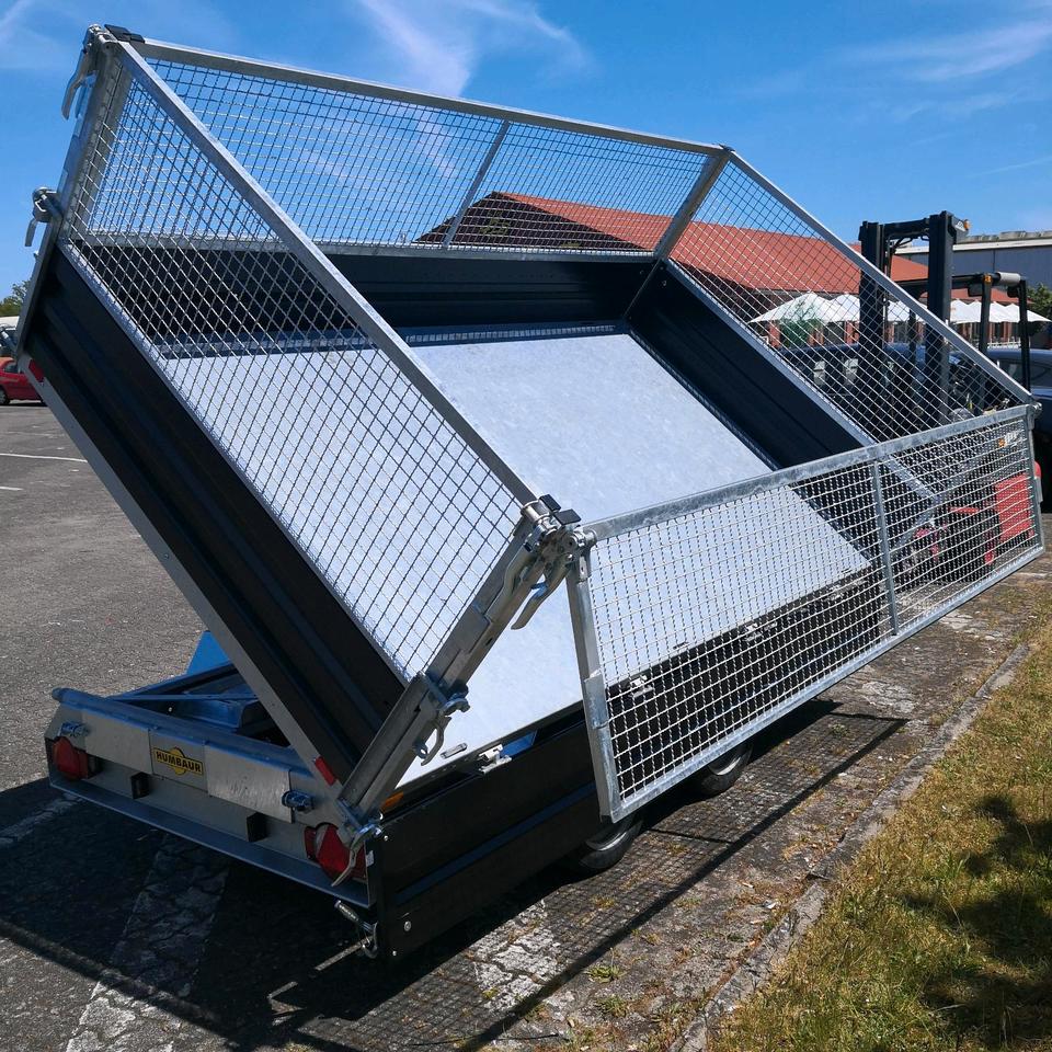 HUMBAUR three-sided tipping trailer HTK 3500.31, steel with lattice sides, 3.5 t