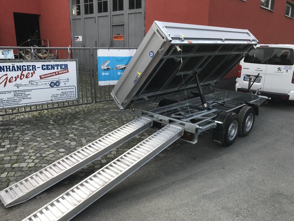 Three-Sided Tipping Trailer, 3.5t, 332 x 170 cm, with Emergency Pump and Ramp Package