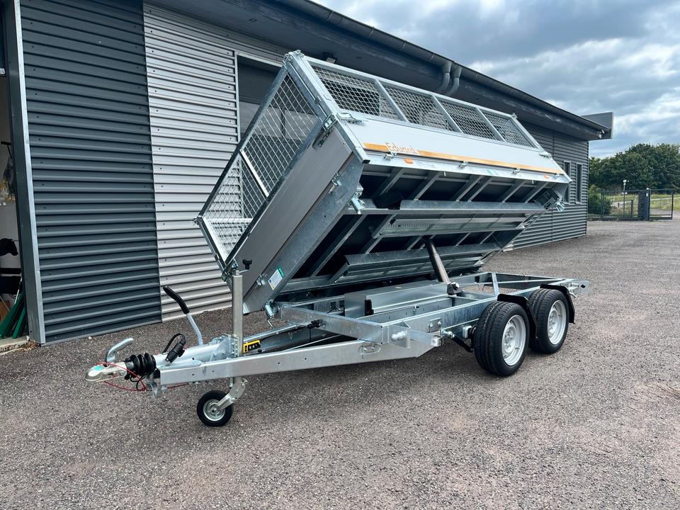 Eduard Three-Sided Tipping Trailer, 3.11 x 1.60 m, 2,700 kg GVWR, Leaf Lattice Extension, 100 km/h, Profi Trailer, NEW
