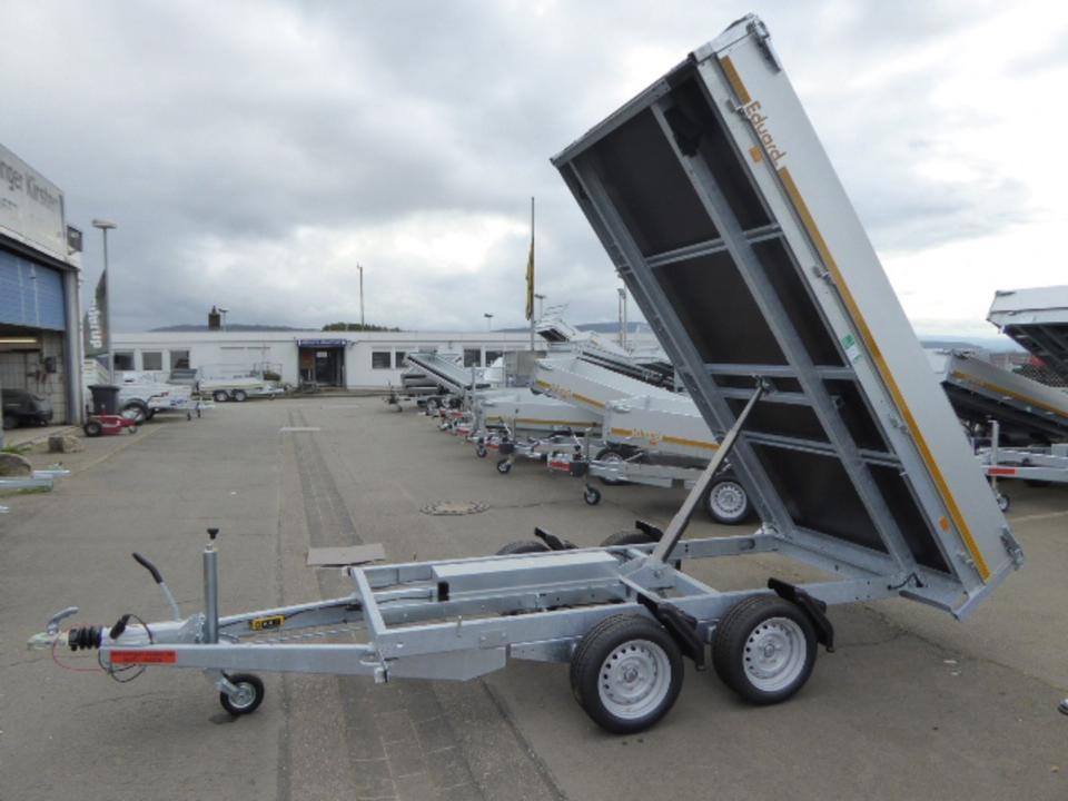 Eduard 3520 Three-Sided Tipping Trailer 3.5t Electric Pump + Ramps + Stands, 356 x 200 x 30 cm, Loading Height 63 cm