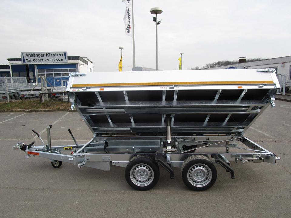 Eduard 3318 Three-Sided Tipping Trailer, 2.7 t, Hand Pump Included, Rear Supports, 330 x 180 x 30 cm, Loading Height 63 cm