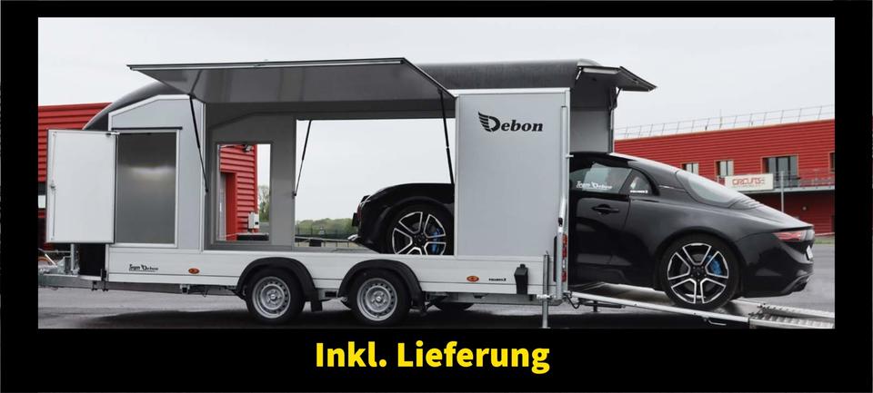 Debon C1000 Autotransporter trailer, 3.5t capacity, 2-axle, enclosed car transporter with two side access doors and two main doors