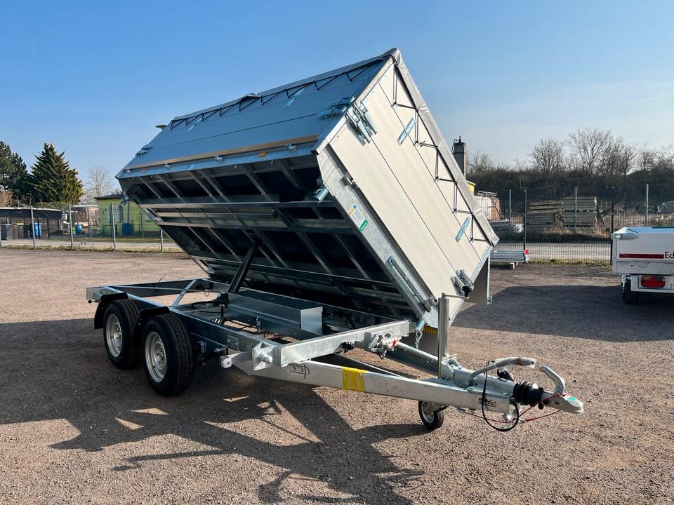 Three-Sided Tip Trailer, 3.30 m x 1.80 m, Aluminum Deck, Tarpaulin, 100 km/h, Loading Ramps, 2700 kg GVW, NEW, Eduard
