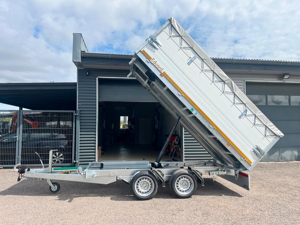 Eduard Three-Sided Tipping Trailer, 3.10 x 1.60 m, 2700 kg, 100 km/h, Aluminum Top Extension, Ramps