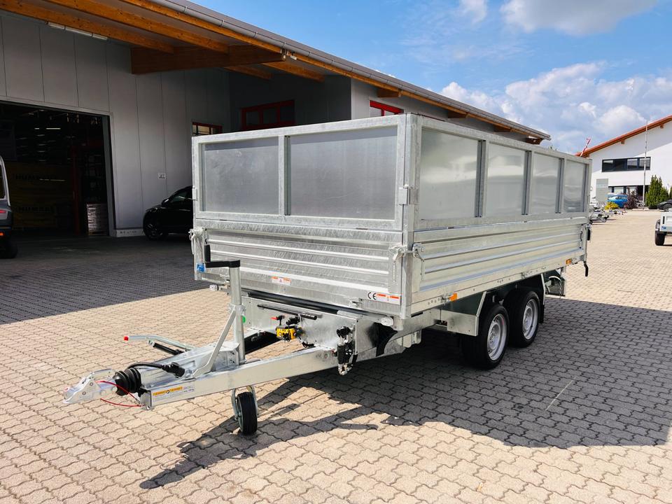 Humbaur HTK 3500.37 Three-Way Tip Trailer 3.5t with Pro Steel, Steel Sheet, Toolbox, and Feet (New)