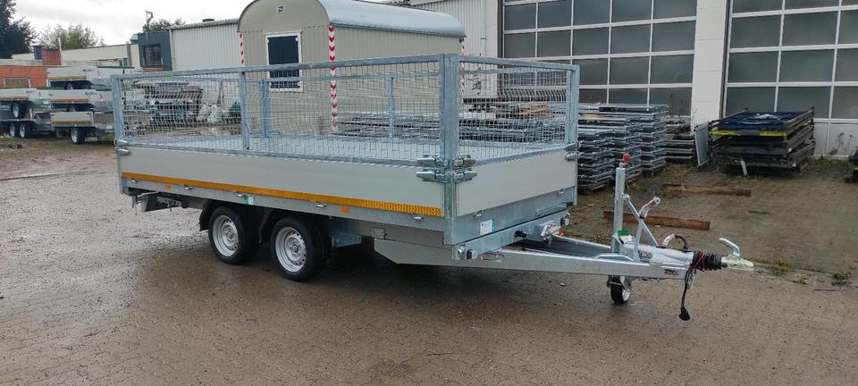 Eduard 3518, Electric three-sided tipping trailer, 3.5 t, ramps, grid, and supports