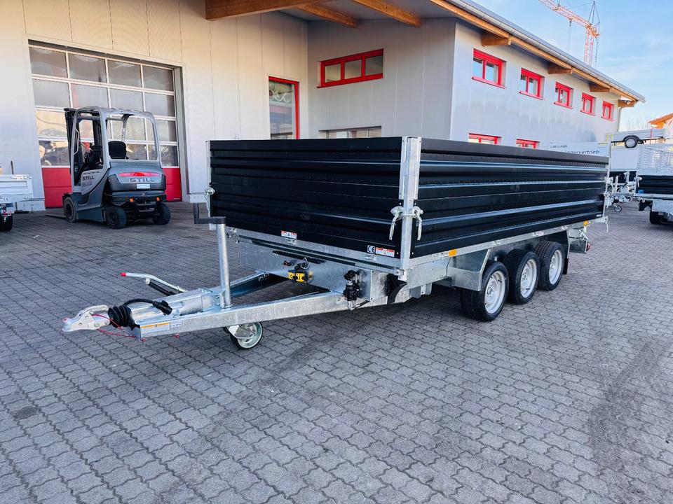 Humbaur HTK 3500.41 Tridem 3-Axle Three-Sided Tipper Trailer with Steel Construction and Side Wall Extension (4.1 m x 2.1 m)