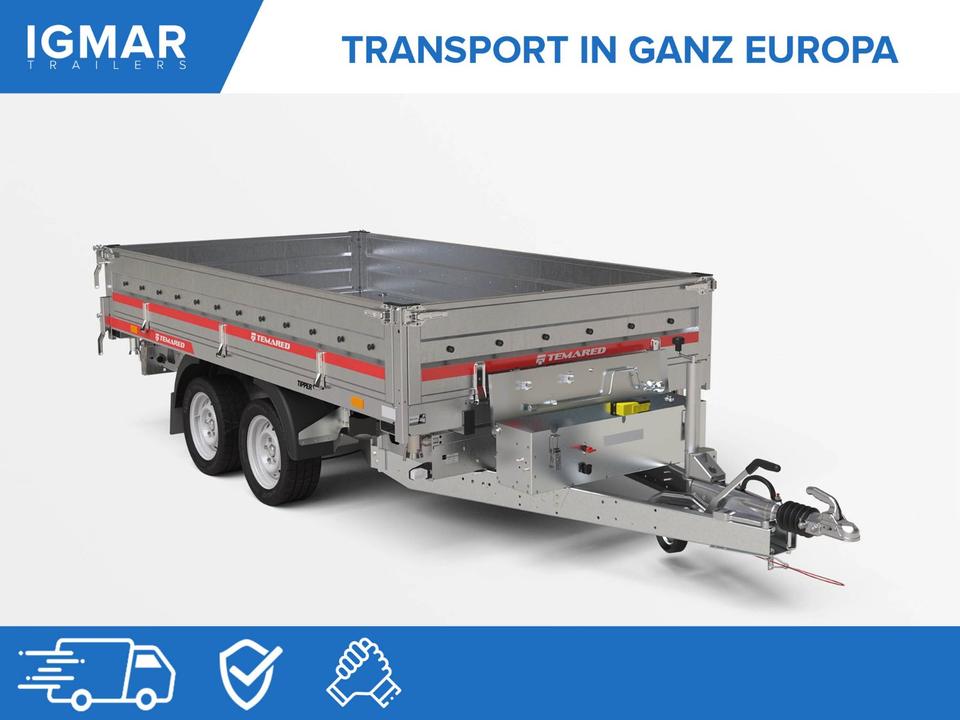 TEMARED Tipper Trailer 3217/2 C S, 3.5t, 324 x 170 cm, 3-Sided Tipper, 2-Axle Tandem, Braked, Electric Lift System