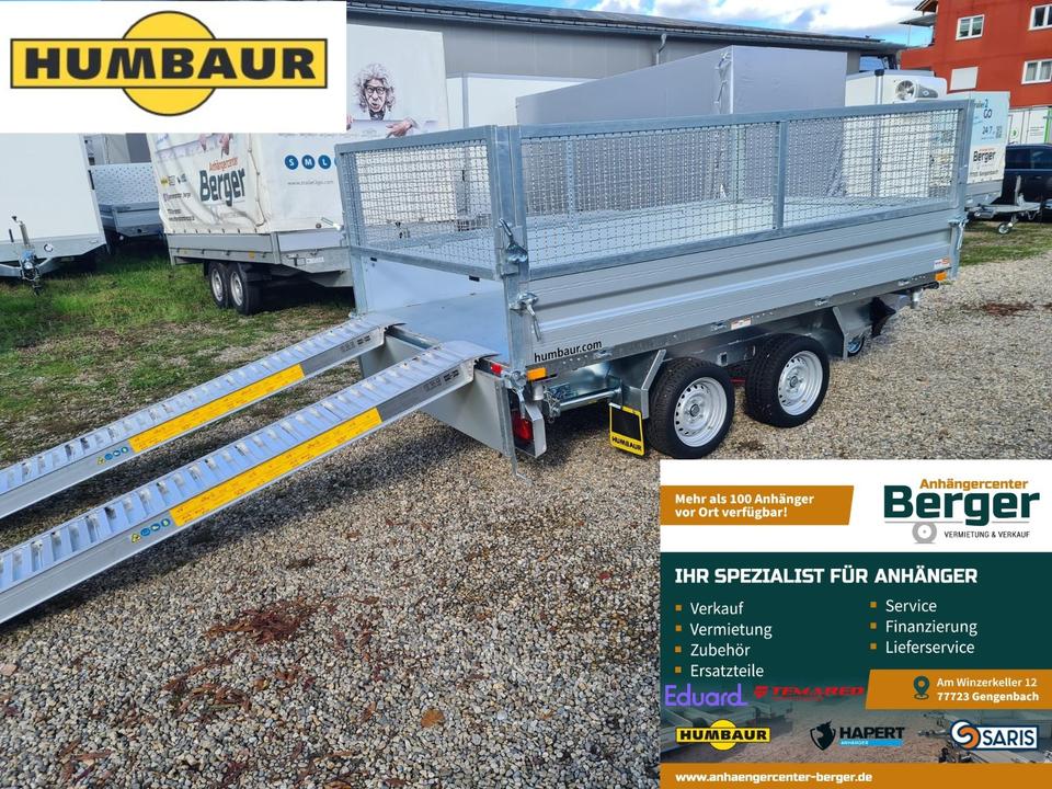 Humbaur HTK 3500.31 Three-Sided Tip Trailer 3,500 kg, 314 x 175 cm, with ramp and mesh sides