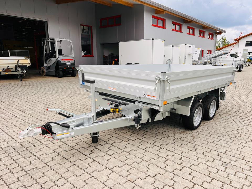 Humbaur Aluminum 3.5 t Three-Sided Tipping Trailer HTK3500.37 with Electric Pump