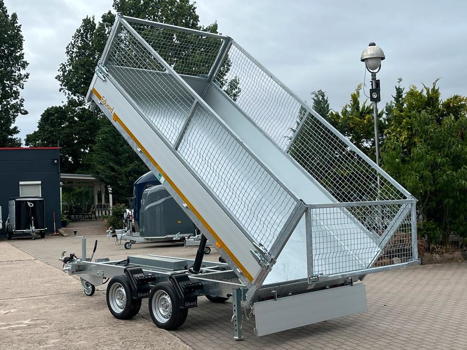 Eduard 3,500 kg electric hydraulic three-sided tipper trailer 3.56 m x 1.80 m | leaf grid | 3518K