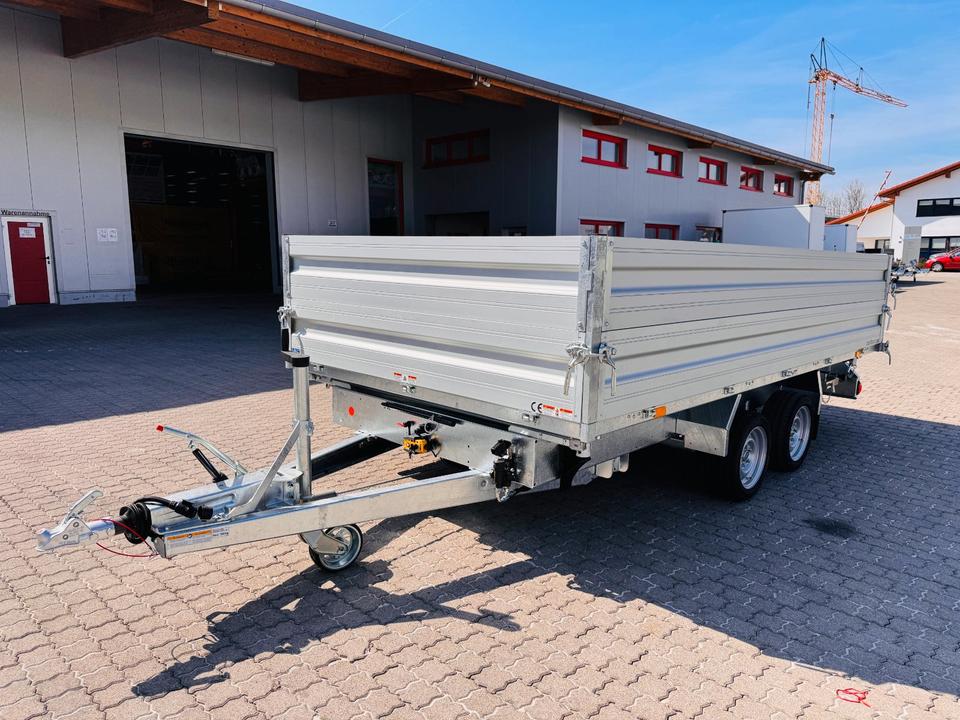 New Humbaur HTK 3500.41 Tandem Three-Way Tipping Trailer with Aluminum Side Walls and Electric Pump, 3,500 kg, 4.1 m x 2.1 m, Aluminum Side Wall Extension 350 mm
