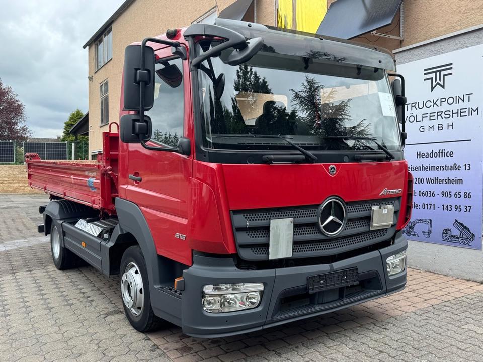Mercedes-Benz Atego 818 with Meiller three-sided tipper, 2x tow hitch, and air conditioning