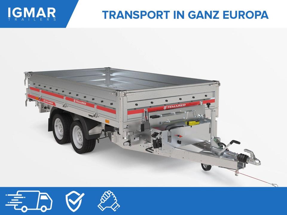 TEMARED Tipper Trailer 3217/2 C S, 3t (3000 kg), 2-Axle, 324 x 170 cm, 3-Sided Tipper, Electric + Manual Lift, Braked