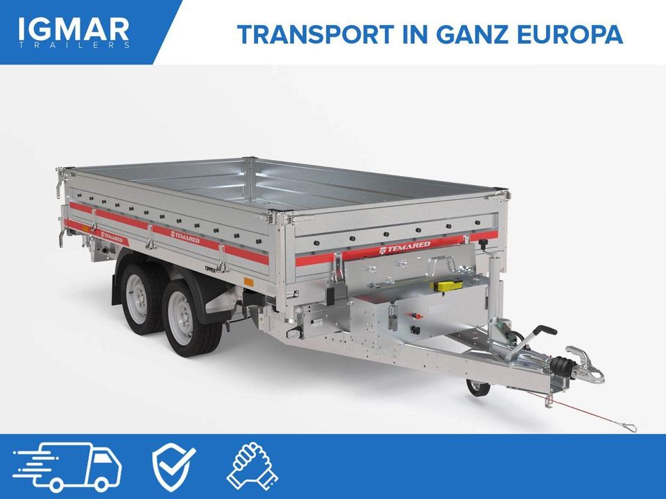 TEMARED Tipper Trailer 3217/2 CS, 3t Payload, 324 x 170 cm, 2-Axle Tandem, Three-Sided Tipping with Electric Hoist