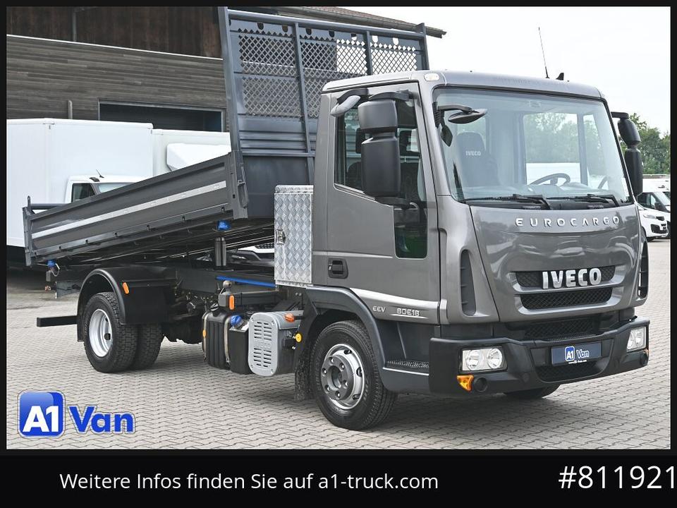 Iveco Eurocargo 80E18 three-way tipper truck with dual tow hitch