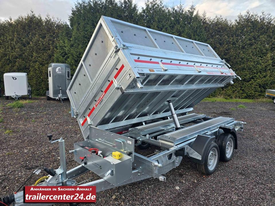 3.5 t Electric Three-Sided Tipping Trailer, 3.24 x 1.70 m, with 40 cm Steel Side Walls, Closed Lattice, and 60 cm Loading Rails