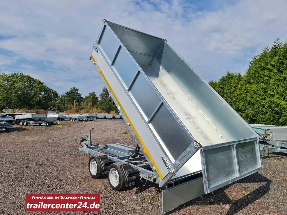 Extremely! 3.5t Electric 3-Side Tipper Trailer, 3.30 x 1.80 m, Emergency Hand Pump, Rails, Shock Absorbers, Closed 60 cm Leaf Gate