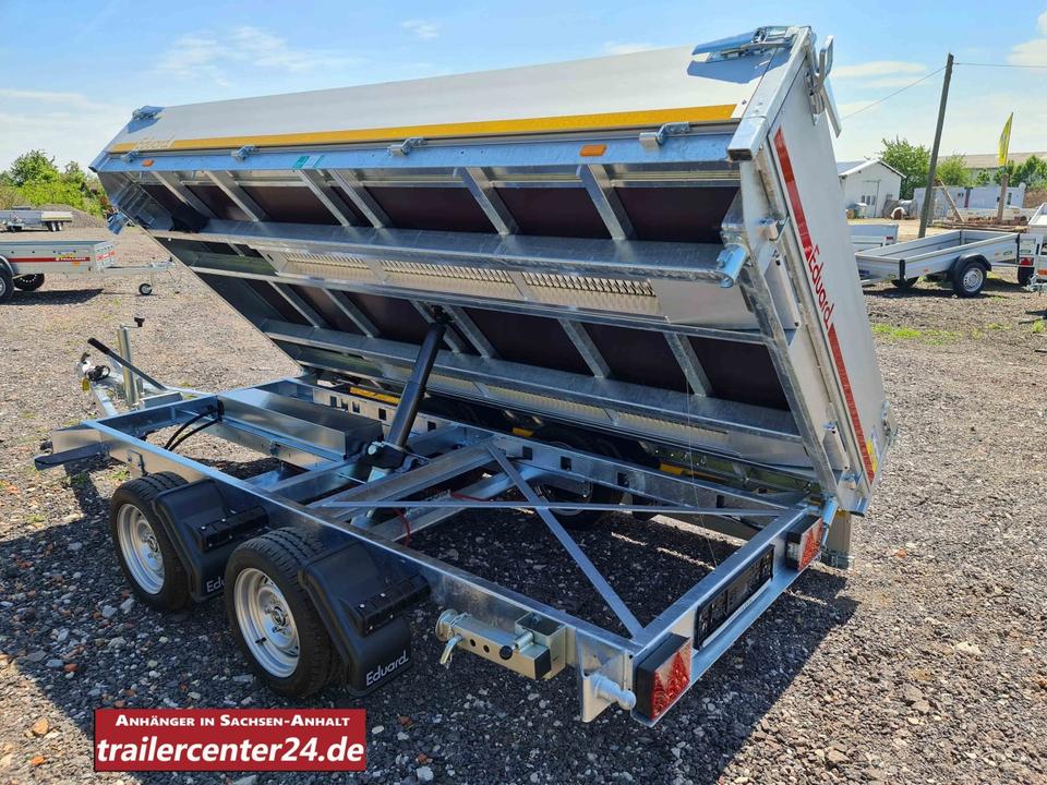Electric 3.5 t Three-Sided Tipper Trailer 3.30 x 1.80 m with Emergency Hand Pump, Supports and Rails