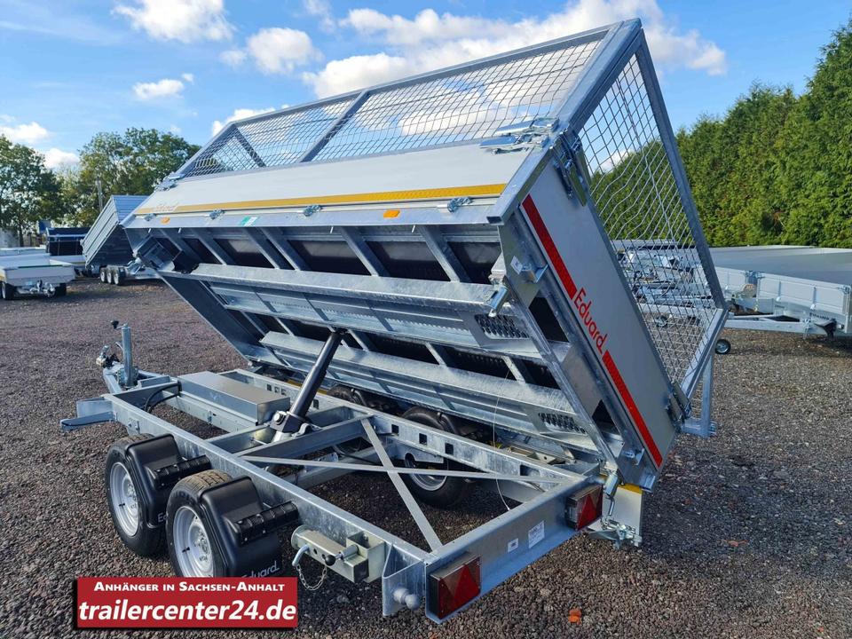 2.7 t Electric Three-Sided Tipping Trailer, 3.11 x 1.60 m, with guide rail and lattice supports, tandem