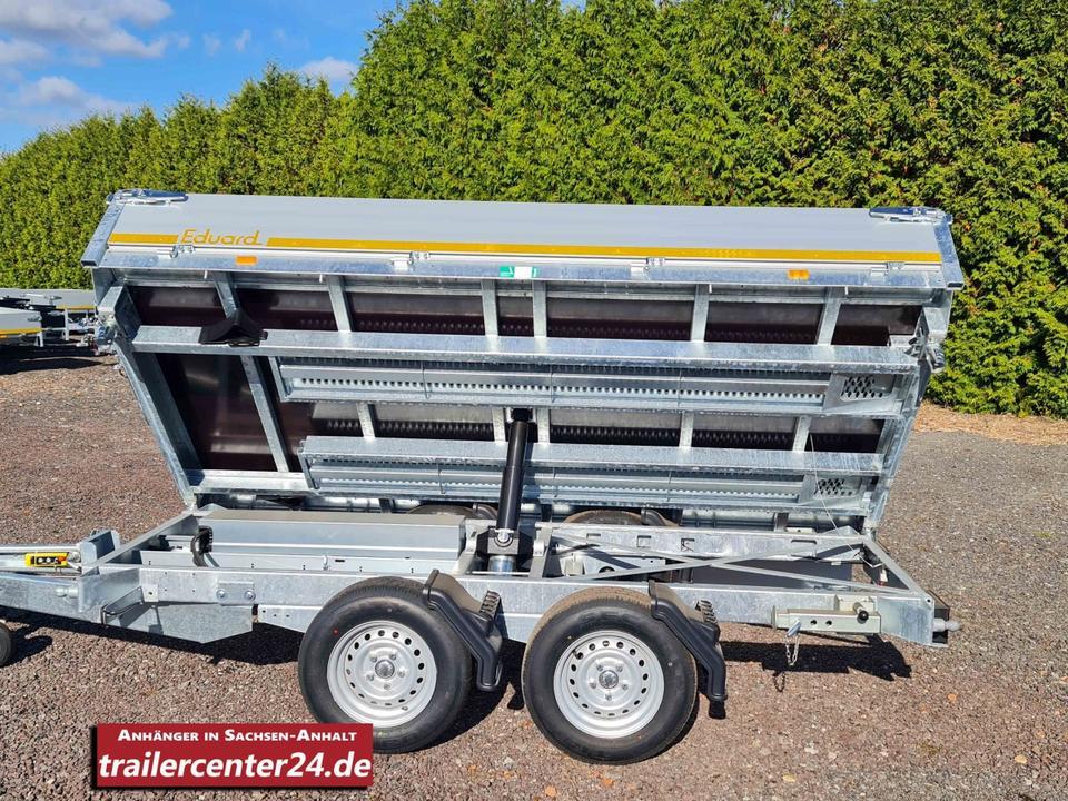 3.0 t Electric Three-Sided Tipping Trailer 3.11 x 1.60 m with Loading Ramps and Supports Eduard