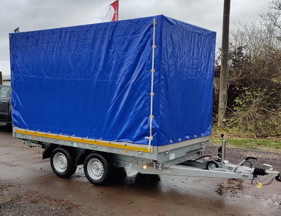 Eduard 3.5t 3-Sided Tipper Trailer, 3.30m x 1.80m x 0.40m, hand-pumped with ramps, drill-powered operation