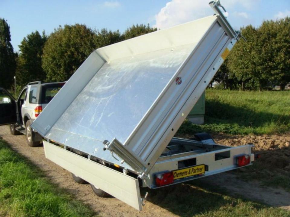 Three-Sided Tipping Trailer, 3.5 t, 3620 x 2040 x 350 mm, Electric Pump, Trius Zinc/Aluminium