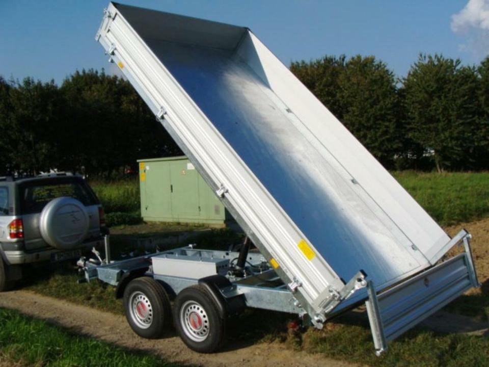 Three-way tipping trailer, 3.5 t, STEMA Trius, 3620x2040x350 mm, Electric Pump, Zinc-coated C&P